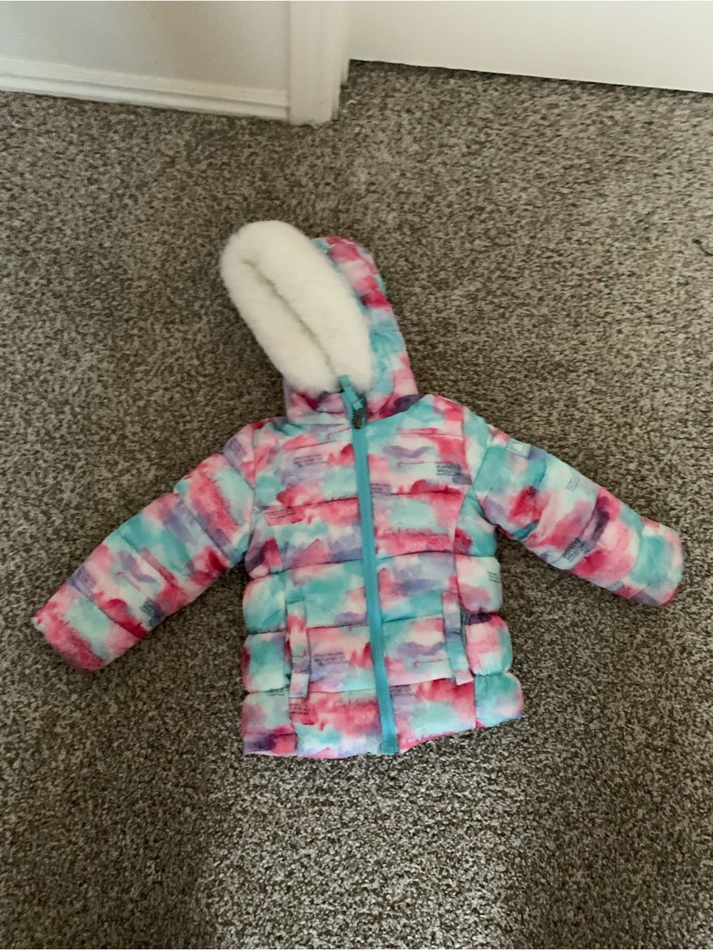 Snozu Kids Plush Hooded Jacket in Pink, Teal & Purple 2T girl coat
